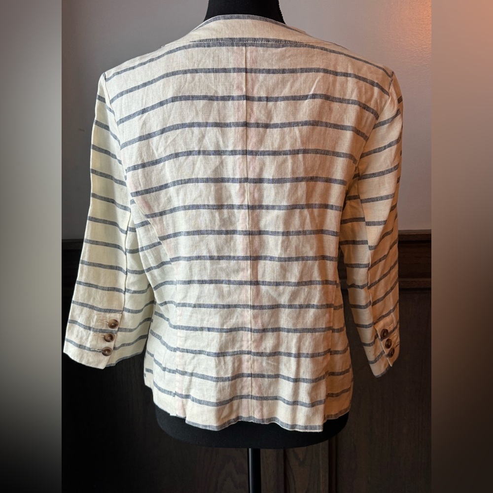 Merona Cream and Grey Linen stripped jacket size xl NWOT - Picture 3 of 10